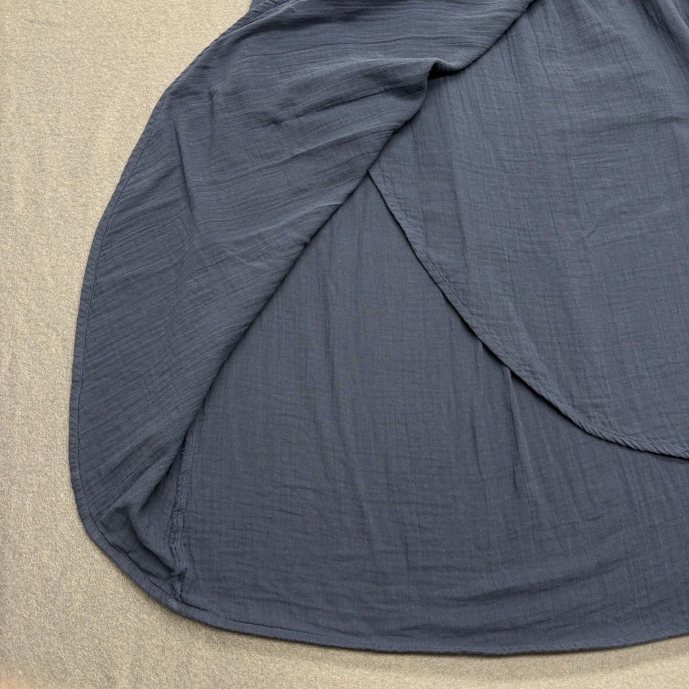 Pact Organic Cotton Gauze Tulip Faux Wrap Midi Skirt Navy Blue Size L Coastal - Picture 4 of 16